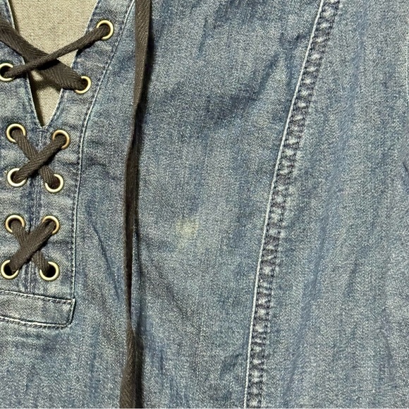 J.Jill Denim Lace Up Neckline Raw Frayed Hemline 3/4 Sleeve Cotton Dress - Picture 12 of 12